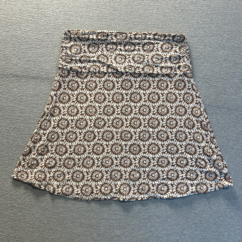 A-Line Foldover Waist Skirt Womens Small Brown White Floral Geometric Boho Yala